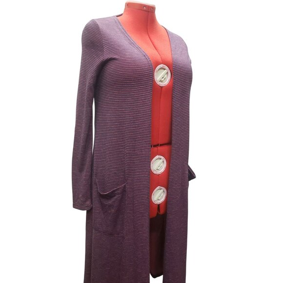 Lularoe Sarah Long Cardigan Purple & Red Striped Open Front With Pockets Size S - Picture 2 of 8